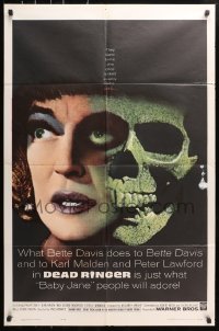 4t222 DEAD RINGER 1sh 1964 creepy close up of skull & Bette Davis, who kills her own twin!