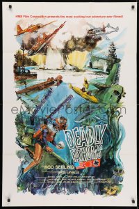 4t223 DEADLY FATHOMS 1sh 1973 Bikini Atoll World War II scuba documentary, Rod Serling, Watson art!