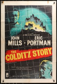 4t186 COLDITZ STORY English 1sh 1956 John Mills, Eric Portman, escape from escape-proof castle
