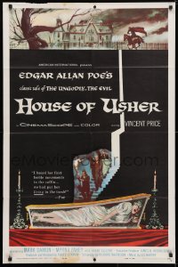 4t411 HOUSE OF USHER 1sh 1960 Edgar Allan Poe's tale of the ungodly & evil, art by Reynold Brown!