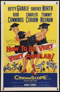 4t416 HOW TO BE VERY, VERY POPULAR 1sh 1955 art of sexy students Betty Grable & Sheree North!