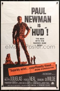 4t420 HUD 1sh 1963 close up of Paul Newman as the man with the barbed wire soul!