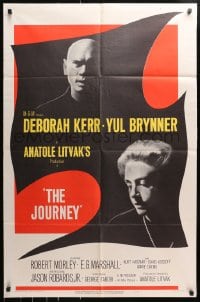 4t465 JOURNEY 1sh 1958 close-up shadowy images of Yul Brynner, Deborah Kerr and great design!