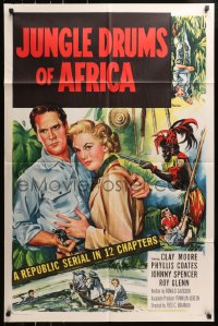 4t473 JUNGLE DRUMS OF AFRICA 1sh 1952 Clayton Moore with gun & Phyllis Coates, Republic serial!