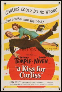 4t486 KISS FOR CORLISS 1sh 1949 great romantic art of Shirley Temple & David Niven!