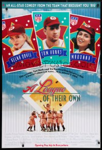 4t501 LEAGUE OF THEIR OWN advance DS 1sh 1992 Tom Hanks, Madonna, Geena Davis, women's baseball!