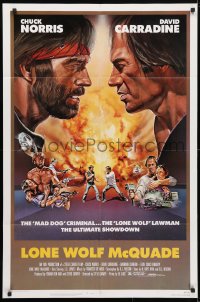4t523 LONE WOLF McQUADE 1sh 1983 great face off art of Chuck Norris & David Carradine by CW Taylor!