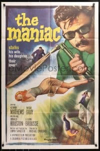 4t556 MANIAC 1sh 1963 Kerwin Mathews, Hammer, he stalks his wife, his daughter, their lover!