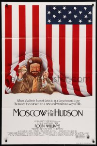 4t580 MOSCOW ON THE HUDSON style B int'l 1sh 1984 great artwork of Russian Robin Williams, rare!