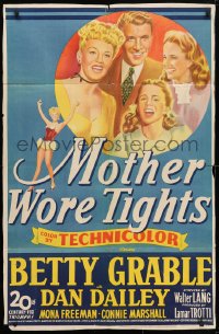 4t582 MOTHER WORE TIGHTS 1sh 1947 artwork of Betty Grable, Dan Dailey, Mona Freeman!