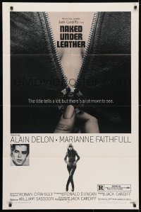 4t600 NAKED UNDER LEATHER 1sh 1970 Alain Delon, super c/u of sexy Marianne Faithfull unzipping!