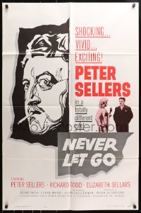 4t608 NEVER LET GO 1sh 1962 Peter Sellers in a totally different role, sexy Elizabeth Sellars!