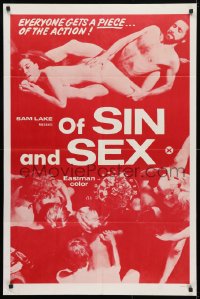 4t630 OF SIN & SEX 1sh 1960s Sam Lake, sexy, everyone gets a piece... of the action, ultra-rare!