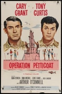 4t642 OPERATION PETTICOAT 1sh 1959 great artwork of Cary Grant & Tony Curtis on pink submarine!