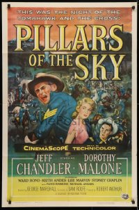 4t665 PILLARS OF THE SKY 1sh 1956 soldier Jeff Chandler & pretty Dorothy Malone fight Indians!