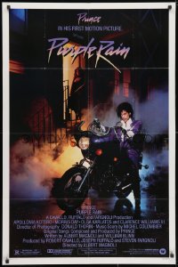 4t695 PURPLE RAIN 1sh 1984 great image of Prince riding motorcycle, in his first motion picture!