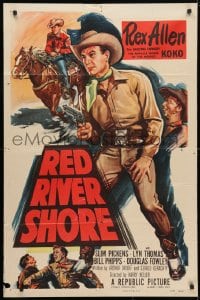 4t707 RED RIVER SHORE 1sh 1953 cool full-length artwork of cowboy Rex Allen pointing gun!