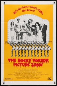 4t729 ROCKY HORROR PICTURE SHOW style B 1sh 1975 Tim Curry is the hero, wacky cast portrait!