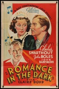 4t733 ROMANCE IN THE DARK other company 1sh 1938 different art of Boles, Barrymore & Swarthout!