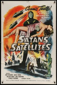 4t746 SATAN'S SATELLITES 1sh 1958 space spies plot to put the world out of orbit, cool sexy art!