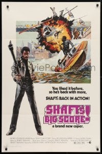 4t766 SHAFT'S BIG SCORE 1sh 1972 great artwork of mean Richard Roundtree with big gun!