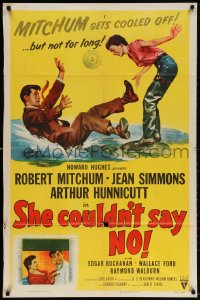 4t768 SHE COULDN'T SAY NO 1sh 1954 sexy short-haired Jean Simmons, Dr. Robert Mitchum
