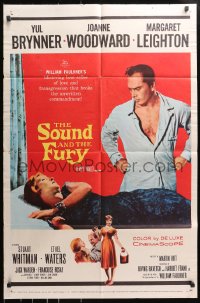 4t792 SOUND & THE FURY 1sh 1959 close up of Yul Brynner with hair sitting in chair!