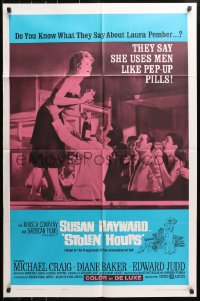 4t822 STOLEN HOURS 1sh 1963 Susan Hayward, they say she uses men like pep-up pills!
