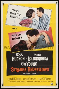 4t827 STRANGE BEDFELLOWS 1sh 1965 Gina Lollobrigida & Rock Hudson love to fight, but not at night!