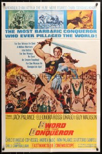 4t853 SWORD OF THE CONQUEROR 1sh 1962 great art of Jack Palance as barbarian holding sexy girl!