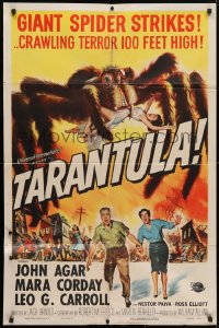 4t858 TARANTULA 1sh 1955 Jack Arnold, Reynold Brown art of town running from 100 ft spider monster!
