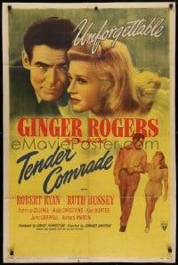 4t869 TENDER COMRADE 1sh 1944 pretty Chin-Up Girl Ginger Rogers & Robert Ryan, unforgettable