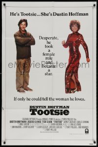 4t907 TOOTSIE int'l 1sh 1982 great duo image of cross-dressing Dustin Hoffman as himself & in drag!