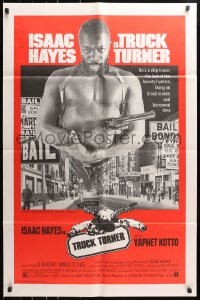 4t924 TRUCK TURNER 1sh 1974 AIP, cool image of bounty hunter Isaac Hayes with gun!