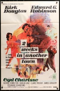 4t933 TWO WEEKS IN ANOTHER TOWN 1sh 1962 cool art of Kirk Douglas & sexy Cyd Charisse by Bart Doe!