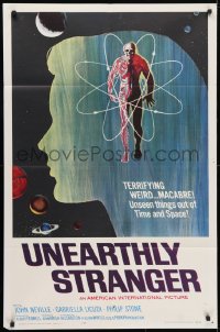 4t937 UNEARTHLY STRANGER 1sh 1964 cool art of weird macabre unseen thing out of time & space!