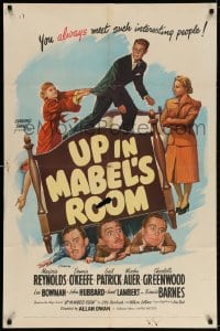 4t940 UP IN MABEL'S ROOM 1sh 1944 wacky artwork of Marjorie Reynolds, Dennis O'Keefe & Gail Patrick