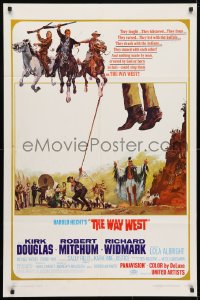 4t961 WAY WEST style B 1sh 1967 Kirk Douglas, Robert Mitchum, great art of frontier justice!