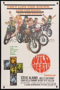 4t978 WILD REBELS 1sh 1967 savage bad bikers who live, love, & kill for kicks!