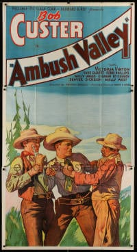 4w024 AMBUSH VALLEY 3sh 1936 art of Bob Custer fighting with two other cowboys!
