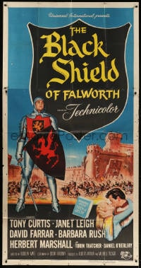 4w042 BLACK SHIELD OF FALWORTH 3sh 1954 art of knight Tony Curtis & real life wife Janet Leigh