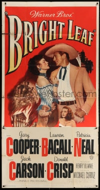 4w044 BRIGHT LEAF 3sh 1950 great romantic close up of Gary Cooper & sexy Lauren Bacall!
