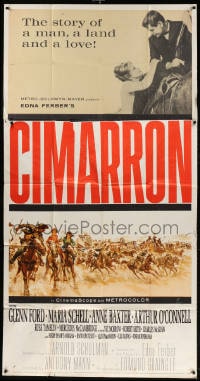 4w048 CIMARRON 3sh 1960 directed by Anthony Mann, Glenn Ford, Maria Schell, cool artwork!