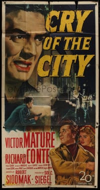 4w055 CRY OF THE CITY 3sh 1948 film noir, art of Victor Mature, Richard Conte & Shelley Winters!