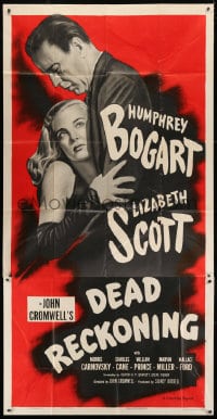 4w058 DEAD RECKONING 3sh R1955 great close image of Humphrey Bogart & Lizabeth Scott, very rare!