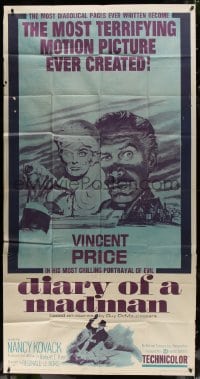 4w062 DIARY OF A MADMAN 3sh 1963 Vincent Price in his most chilling portrayal of evil!