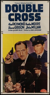 4w063 DOUBLE CROSS 3sh 1941 police officer Kane Richmond arresting John Miljan with gun!