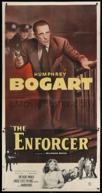 4w069 ENFORCER 3sh 1951 Humphrey Bogart c/u with gun in hand, if you're dumb you'll be dead, rare!