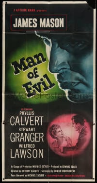 4w070 FANNY BY GASLIGHT 3sh 1948 close up art of James Mason, the Man of Evil + Calvert & Granger!