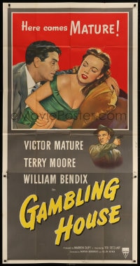 4w078 GAMBLING HOUSE 3sh 1951 art of Victor Mature lusting after sexy Terry Moore, William Bendix!